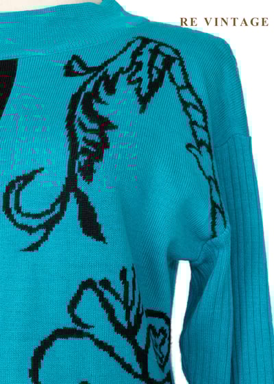 藍綠色正負圖騰反轉針織毛衣4