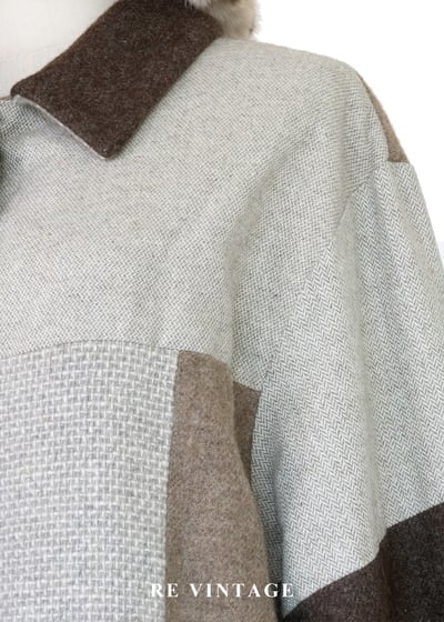 大地色拼接方格毛呢長版外套8