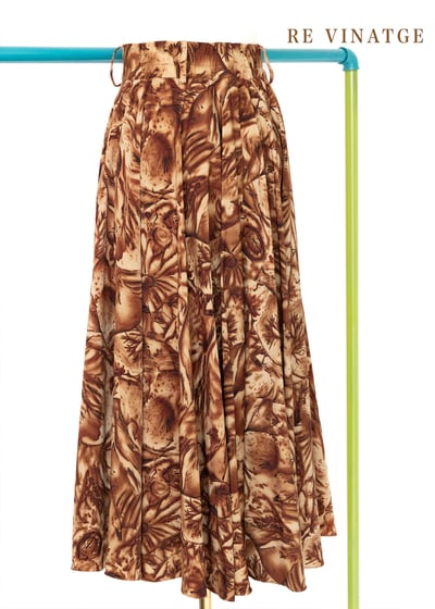 黃棕色樹林圖騰中長裙（24-25")5