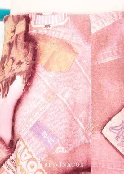 粉粉紅棉質仿牛仔拼接圖紋長裙（27")5