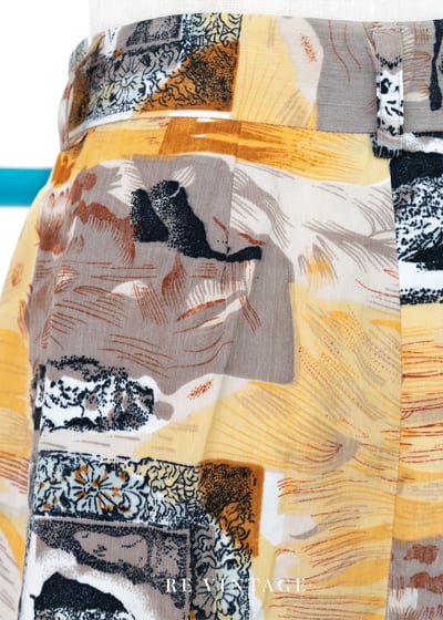 鵝黃色の方塊圖騰短褲（27"）12