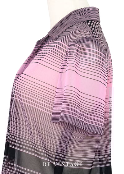 黑與粉相間線條網紗透膚上衣8