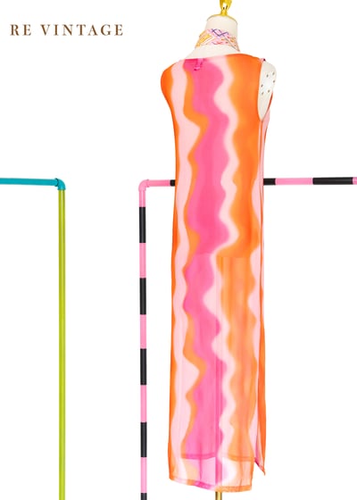 『歐洲寶貝』Fuchsia- Orange Wavy 透膚長洋裝7