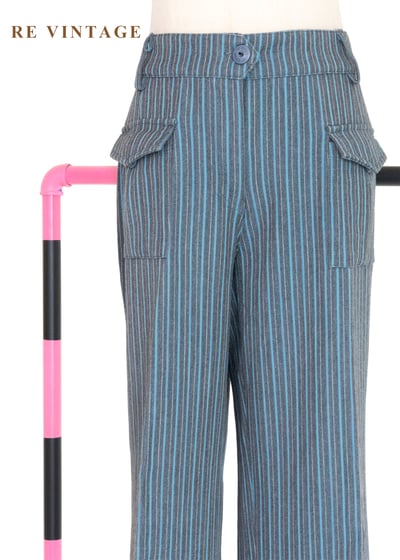 必備單品 - 街頭灰藍線條酷感長褲(30-32")3