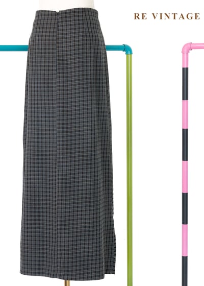 酷感錯位格紋拼接長裙（24"）7