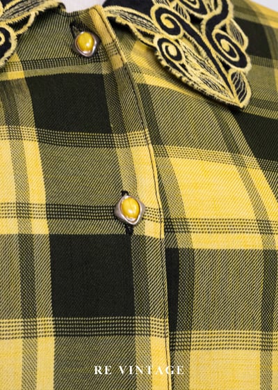 朦朦黃綠格紋刺繡靈魂襯衫7