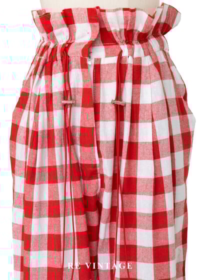 鬆軟紅格子荷葉飄飄高腰長褲（24-32"）3