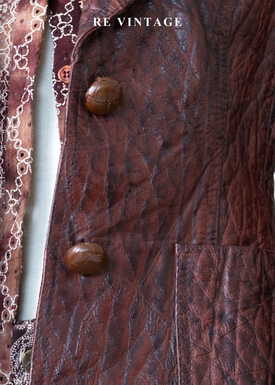 西部獵人 - 酒紅龜裂壓紋皮革外套5