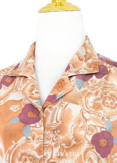 晨曦橘紫色小花長袖襯衫2