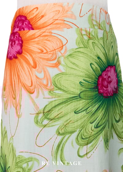 嫩綠與亮橘畫線花花美裙（25"）8