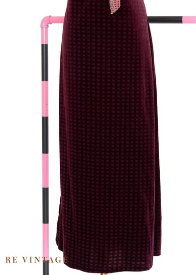 紅酒色格紋絨布洋裝6