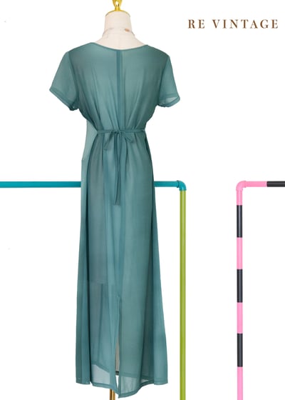 玻璃浪漸層青綠優雅長洋裝10