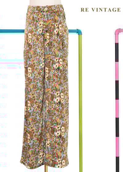 天空藍金棕色華麗花卉長褲(24-27")1