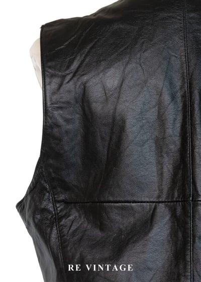 韓國製 - 牛皮黑皮革簡約背心9