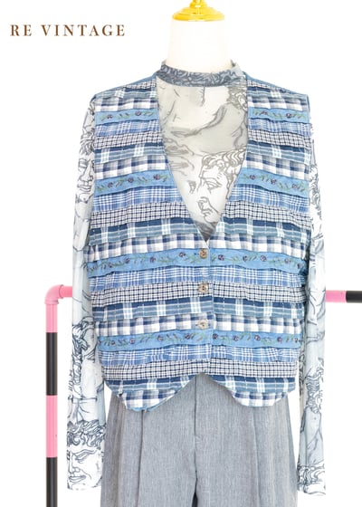 『歐洲寶物』格紋千層派牛仔背心1