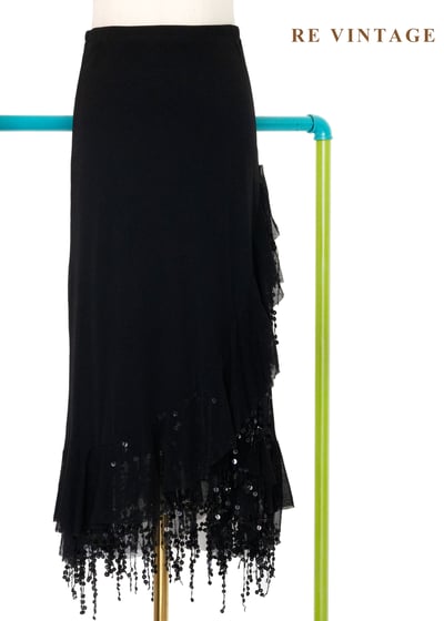 亮片流蘇不規則黑魔女長裙（26-29"）1