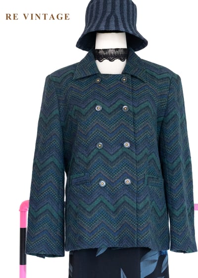孔雀綠復古鋸齒紋雙排釦西裝外套1