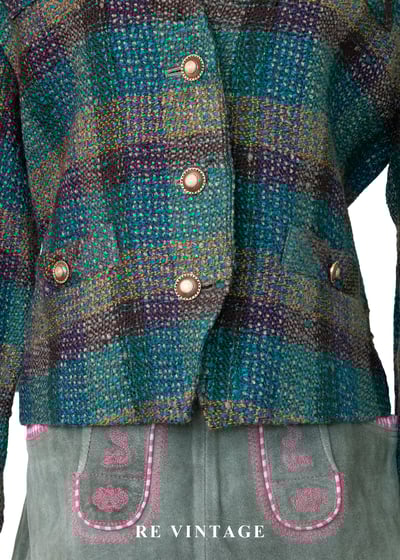 孔雀綠粗花毛呢格紋西裝外套4