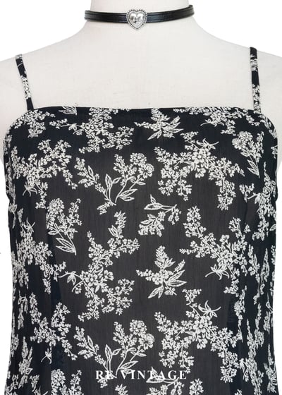 黑夜碎花拼蕾絲細肩帶洋裝5