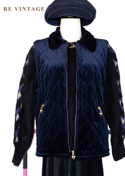 Royal Blue Quilted Vest 深藍貴氣絨布背心1