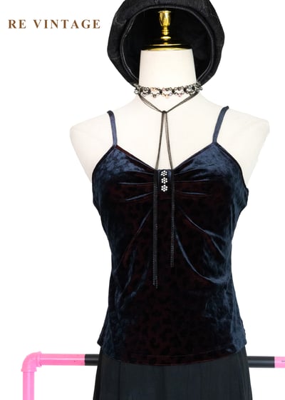 紅光豹紋絨布細肩帶背心1