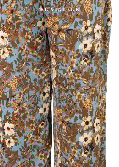 天空藍金棕色華麗花卉長褲(24-27")10
