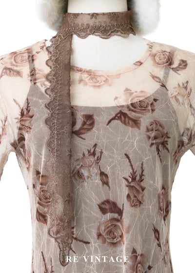 摩卡玫瑰薄紗兩件式長洋裝7