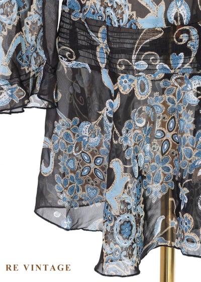 暗夜繁花荷葉邊天膚印花洋裝6