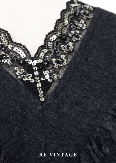 深藍多層次毛邊Ｖ領洋裝9