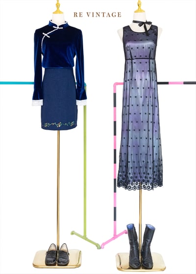 Black Flower 網紗雙色光影長洋裝2