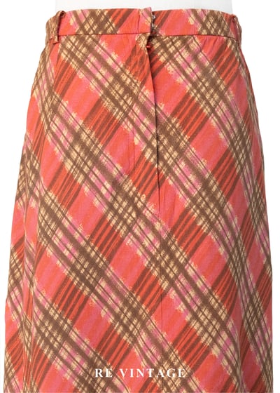 珊瑚紅菱格紋可愛長裙（28"）10