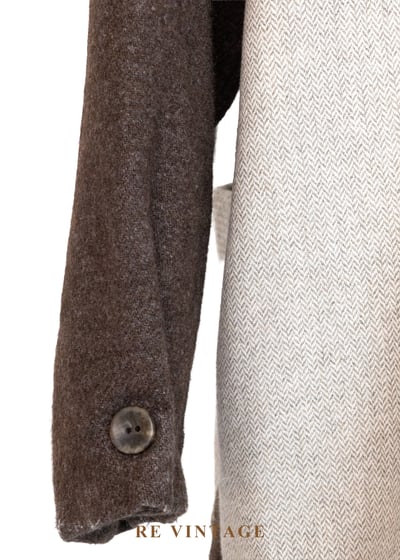 大地色拼接方格毛呢長版外套13