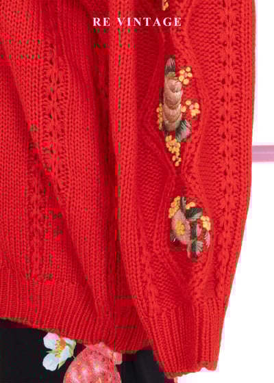 冬日花語 - 暖紅花卉針織毛衣11