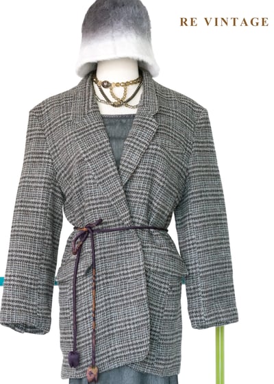 暮色灰圖書館格紋西裝外套1