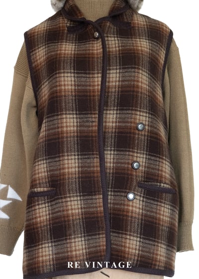 冬日壁爐 - 深褐色格紋毛呢背心8