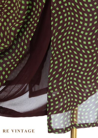 咖啡底綠色扭曲方格印花長裙（24-28"）6