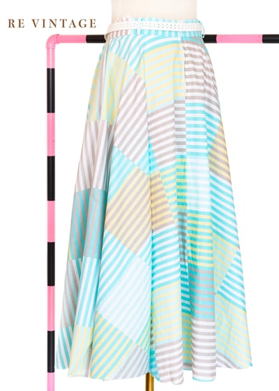 『歐洲寶物』套裝 - 薄荷奶黃色格紋線條大圓裙（27")7