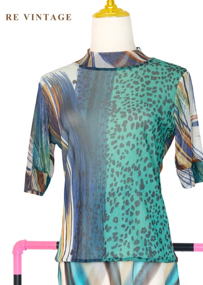 孔雀藍雜訊抽象藝術上衣1