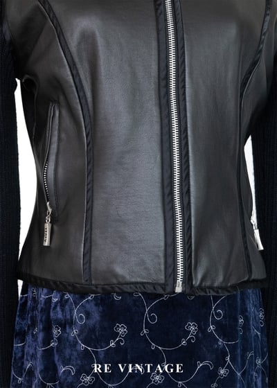 午夜拼接率性針織皮革外套8