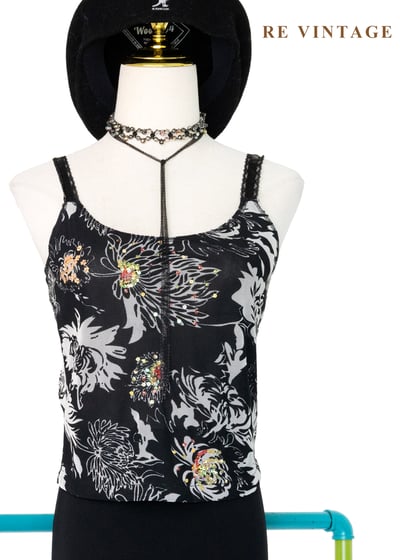 繁花餘燼 -亮片花卉透膚背心1