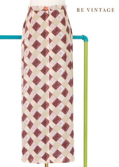 酒紅與米白的棋盤詩篇長裙（26"）8