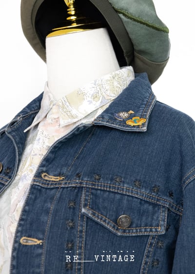 黑色袖珍小花刺繡深藍牛仔外套14