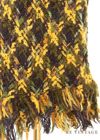 黃綠色菱格紋毛料流蘇及膝裙（25"）8