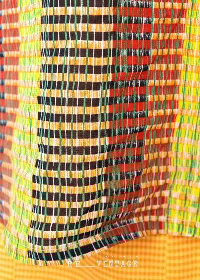 格紋線條黃橘黑短袖襯衫11