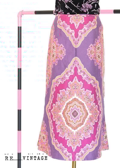葡萄紫粉色圖騰中長裙（30")5