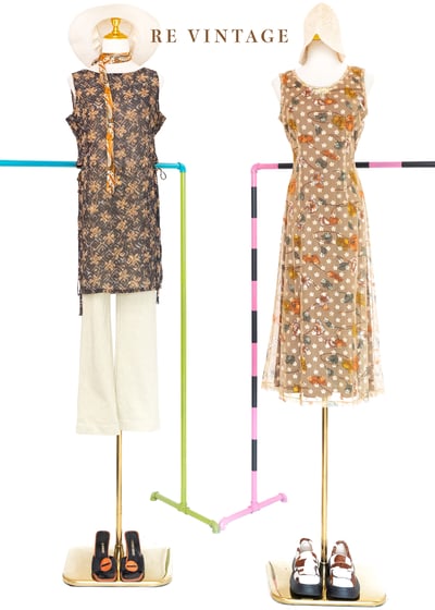 杏仁米色小花網紗洋裝2