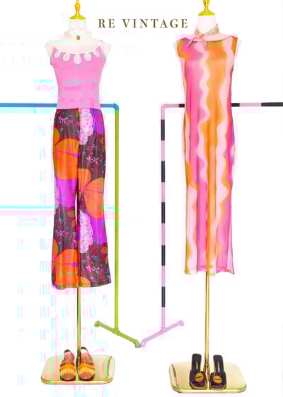 『歐洲寶貝』Fuchsia- Orange Wavy 透膚長洋裝2