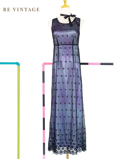 Black Flower 網紗雙色光影長洋裝1