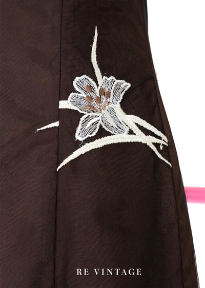 白花香氣咖啡棕網紗迷你洋裝12