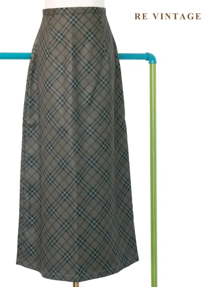 漫步劍橋橄欖綠斜格紋長裙（26"）1